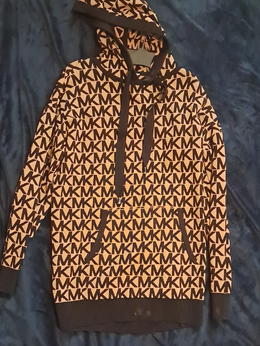 Michael Kors Black and Cream MK Logo Hooded Sweater